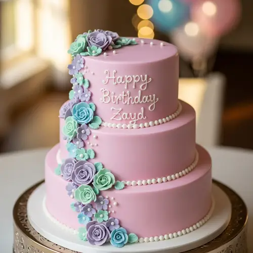 Elegant Happy Birthday Cake with Sugar Flowers | Zayd
