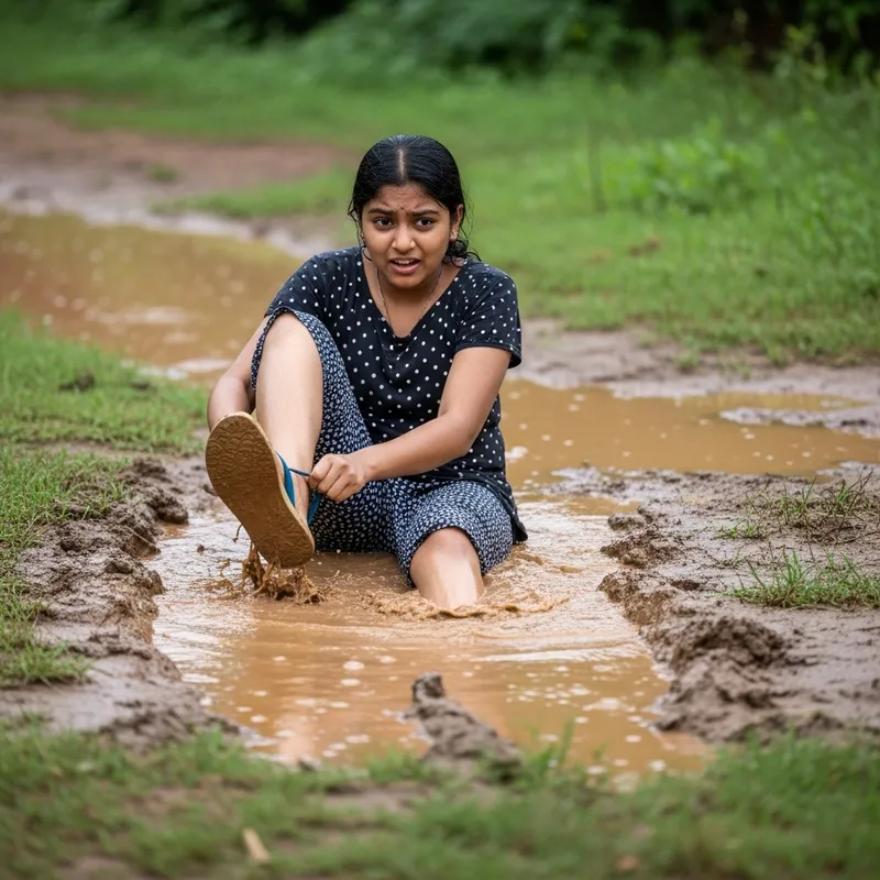 South Asian Girl Stuck in Mud | Shocked Flip-Flops Scene South Asian Girl Stuck in Mud | Shocked Flip-Flops Scene
