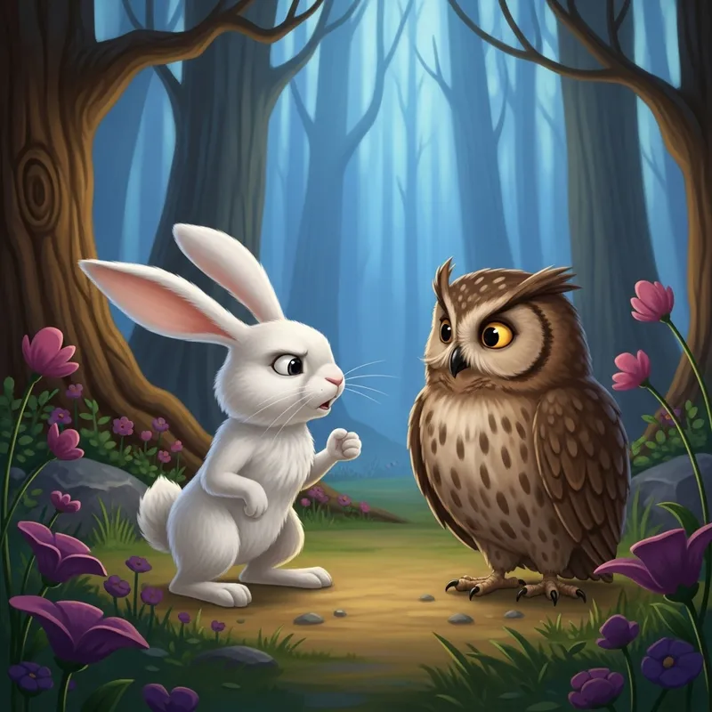 Charming Rabbit in Conversation with Wise Owl