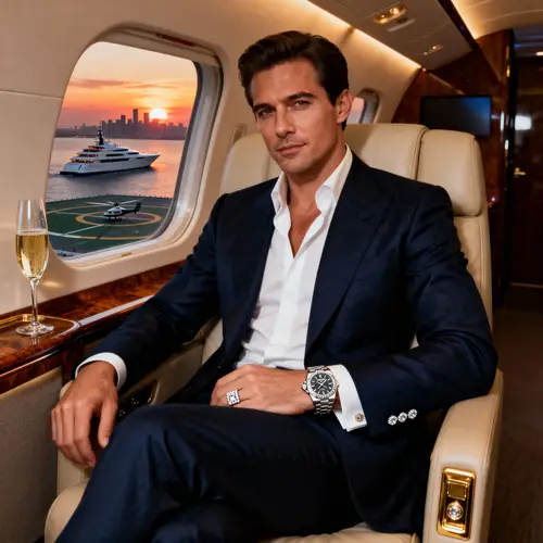 Ultra-Wealthy Man Portrait in Private Jet Lounge