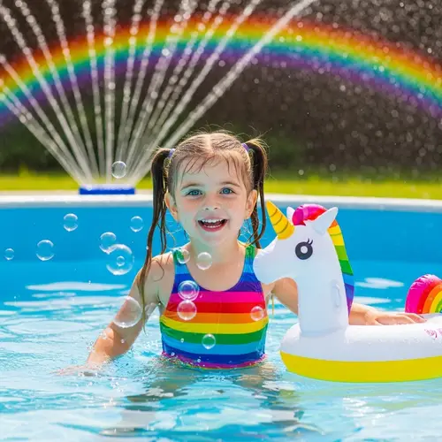 Young Girl Splashing in Garden Pool - Fun Kid-Friendly Scene