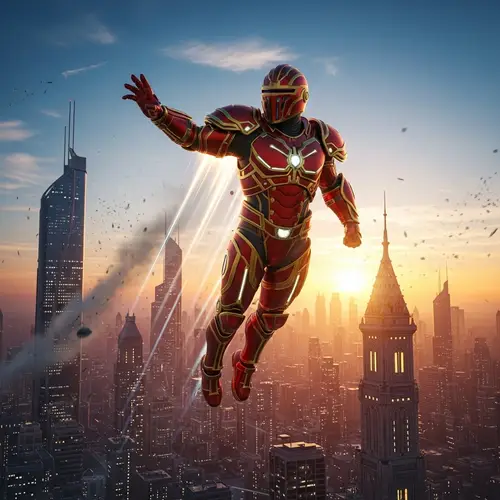 3D Red and Gold Armored Superhero Wallpaper | Dynamic Poses