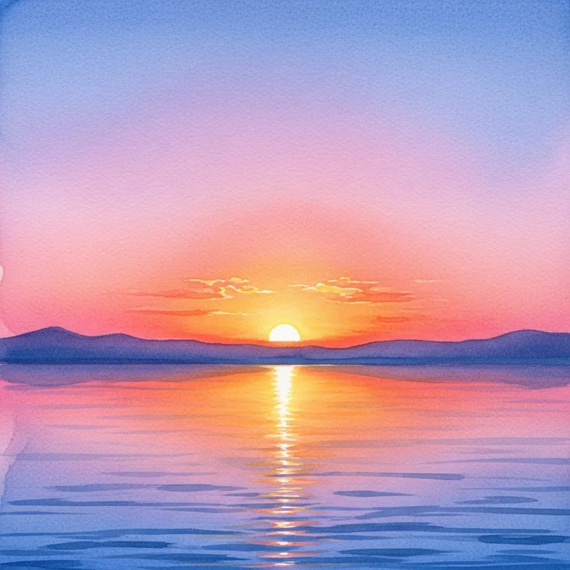 Tranquil Sunset Watercolor Painting