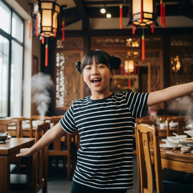 Pucca Pucca: Black & White Striped Shirt East-Asian Restaurant Owner