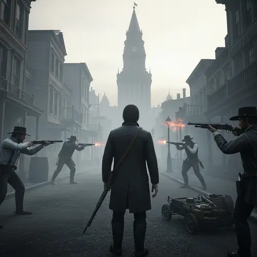 Eerie City Scene with Mysterious Fog and Lone Figure