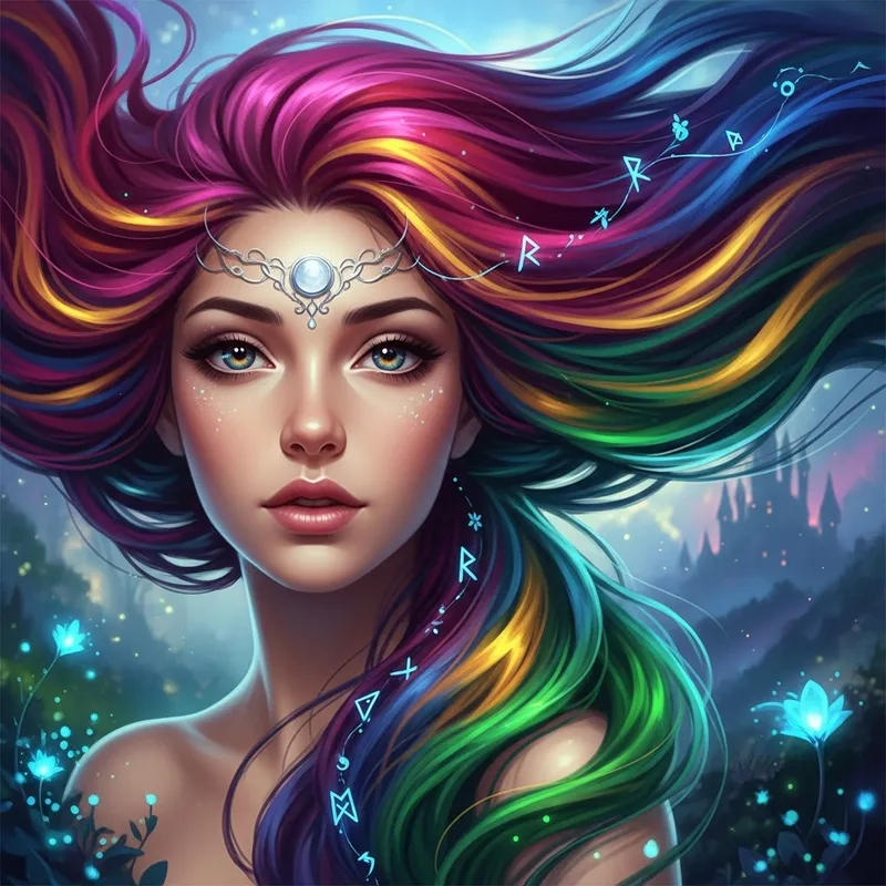 Fantasy Portrait: Beautiful Woman with Flowing Vibrant Hair