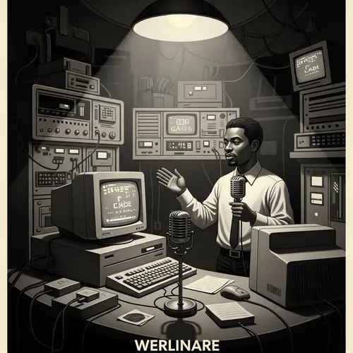 Vintage Black and White Computer Room Webinar Art