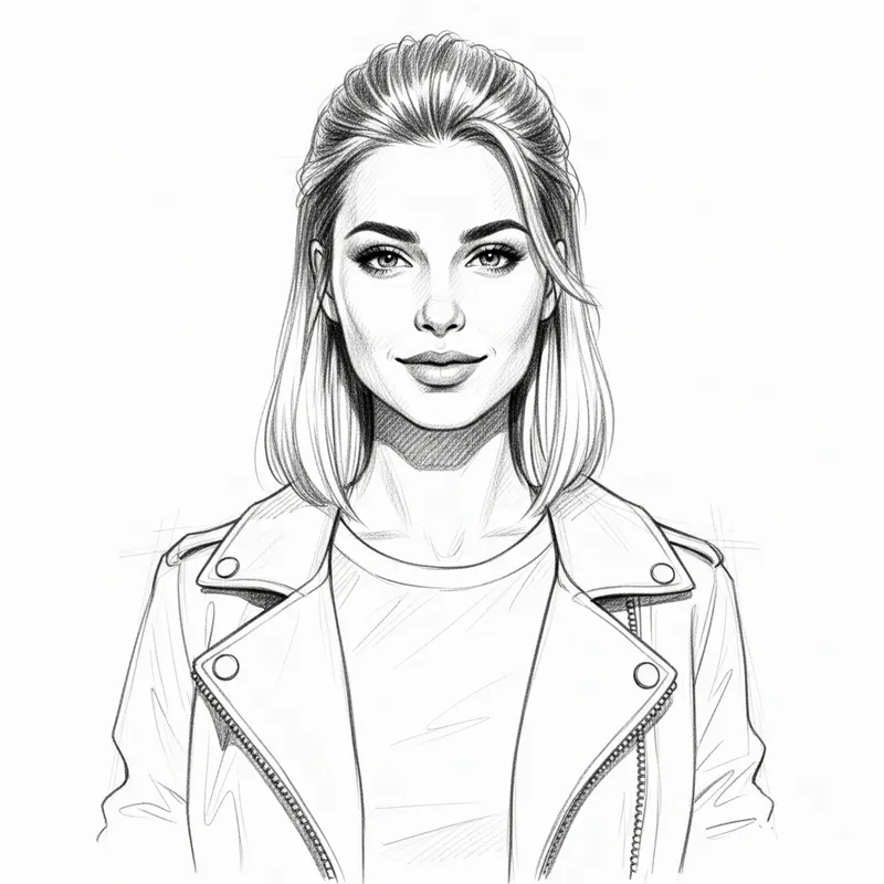 Confident Trendy Young Adult Female Portrait Sketch