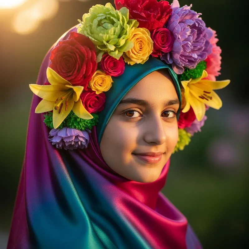 Beautiful Muslim Girl with Floral Headscarf | Graceful Appearance