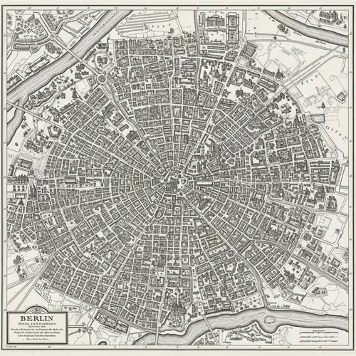 Intricate Black and White Map of Berlin | Detailed Representation