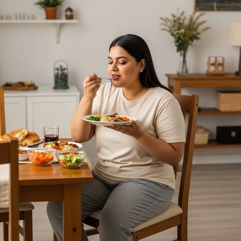 Plus-Size Woman Eating: Self-Care and Positivity