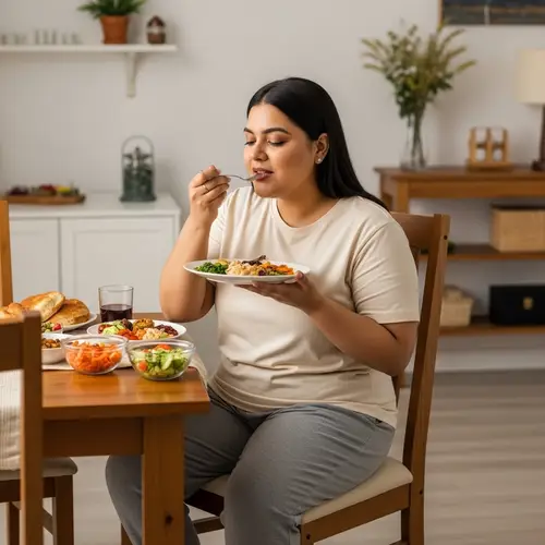 Self-Care and Positivity: Plus-Size South Asian Woman Enjoying a Healthy Meal