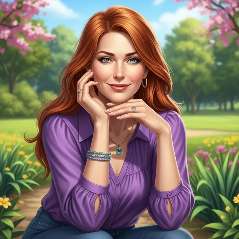 Stunning 40-Year-Old Woman with Long Red Hair Outdoors