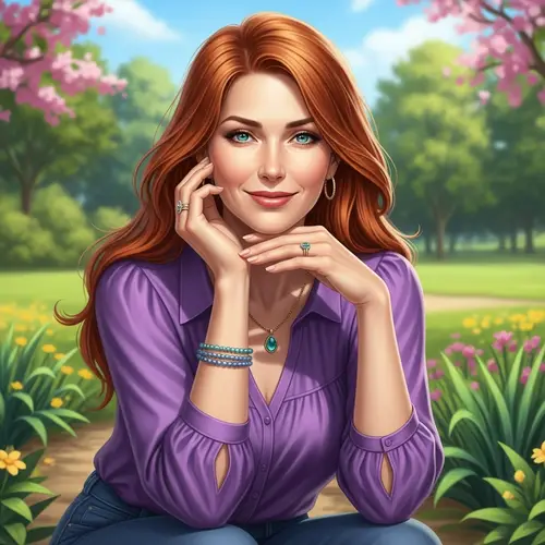 Vibrant 40-Year-Old Caucasian Woman with Fiery Red Hair in Sunny Park