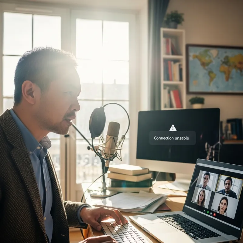 French Higher Education Virtual Lecture Technical Difficulties Scene - Asian Teacher French Higher Education Virtual Lecture Technical Difficulties Scene - Asian Teacher