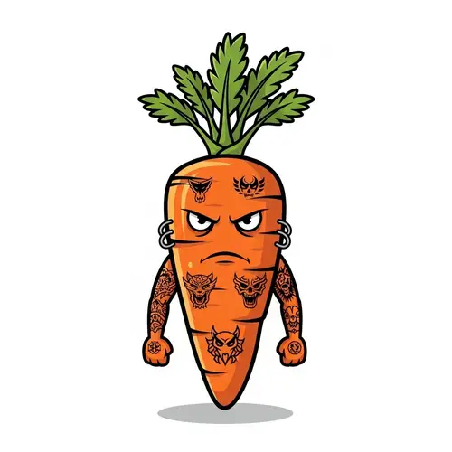 Tough and Tattooed Cartoon Carrot - Culinary Battle Persona