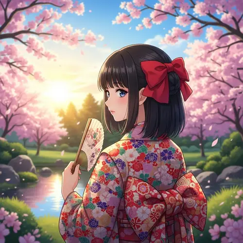 Traditional Kimono | East Asian Girl in Sunset Garden