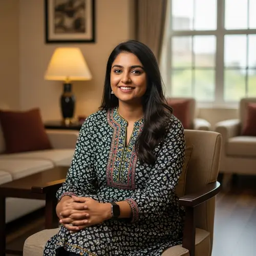 Indian Woman in Cozy Room | Age 24 Sitting Photo AI
