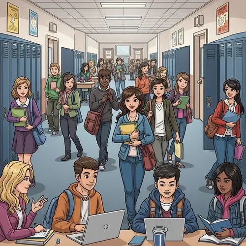 Diverse School Scenario: Students Engaged in Learning Activities