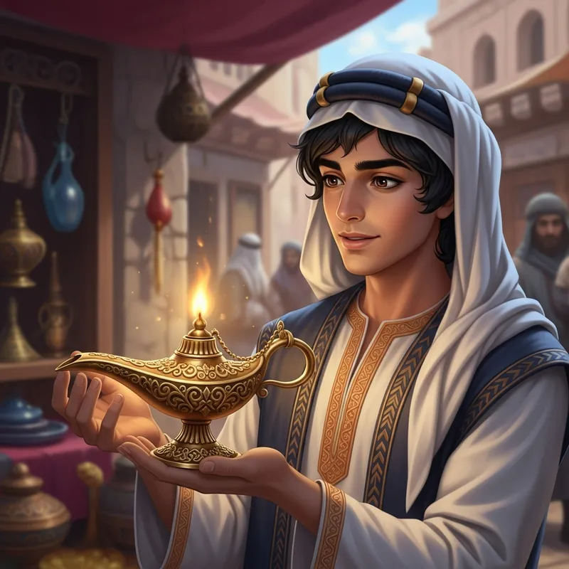 Alladin Holding Golden Lamp
