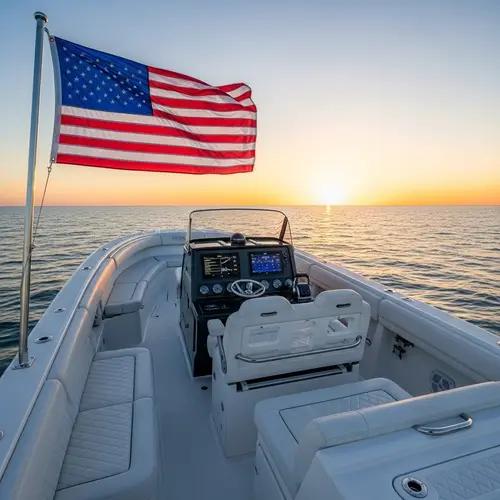 Center Console Boat with American Flag | T-Shirt Design