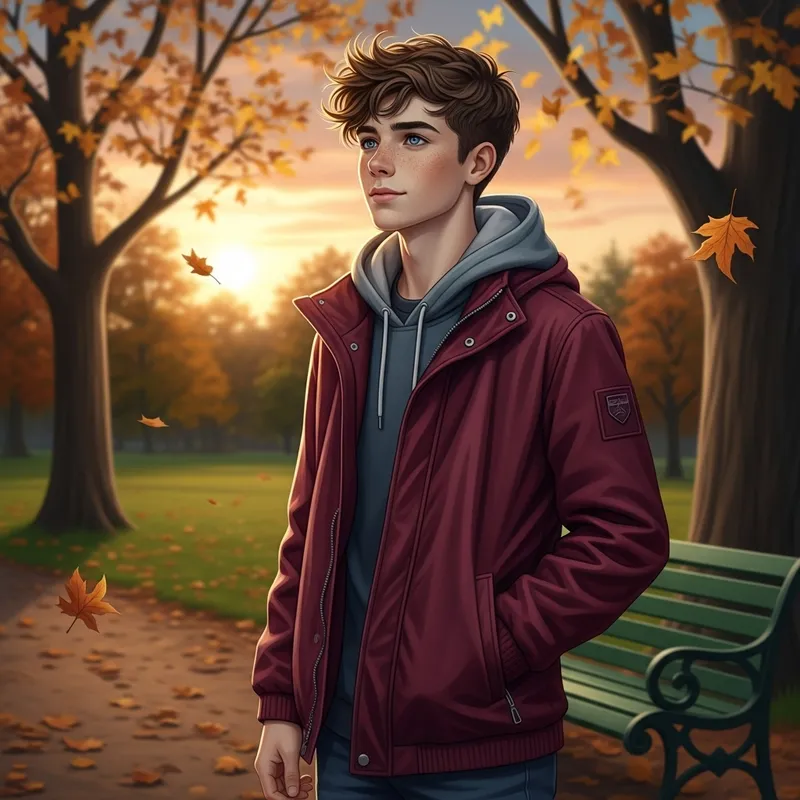 British Teenager Boy in Autumn Park British Teenager Boy in Autumn Park