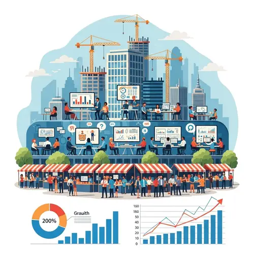 Diverse Company Building in Bustling Cityscape with Marketplace Impact