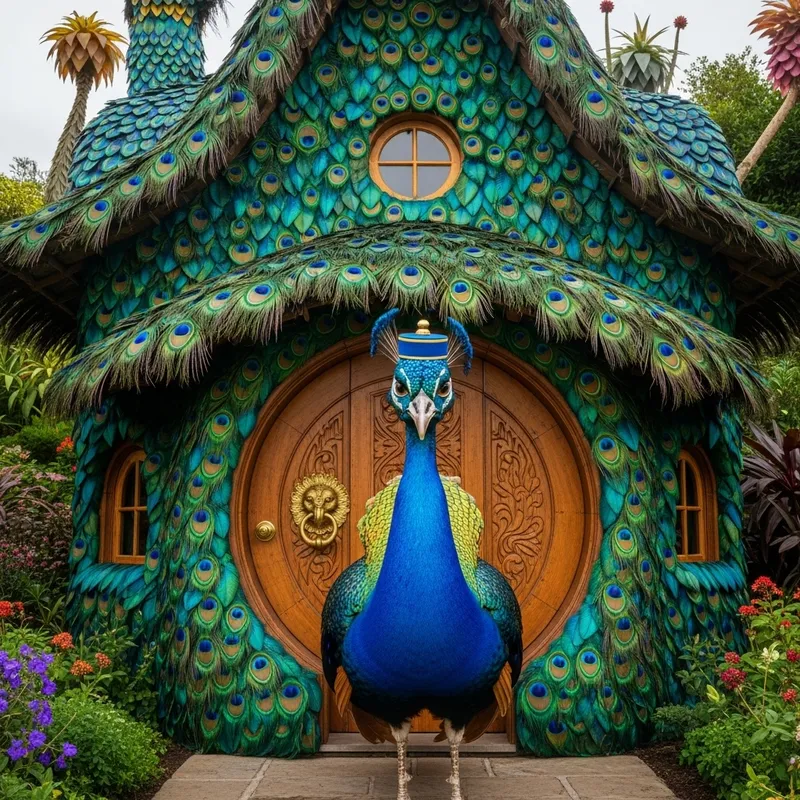 Eccentric House with a Grumpy Peacock Door Guardian