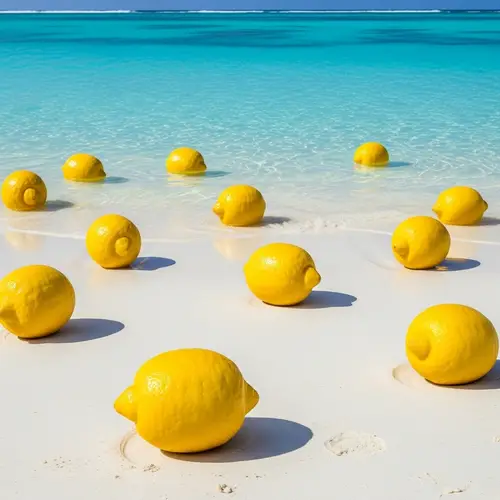 Beautiful Beach with Big Lemons - Tropical Paradise Scene
