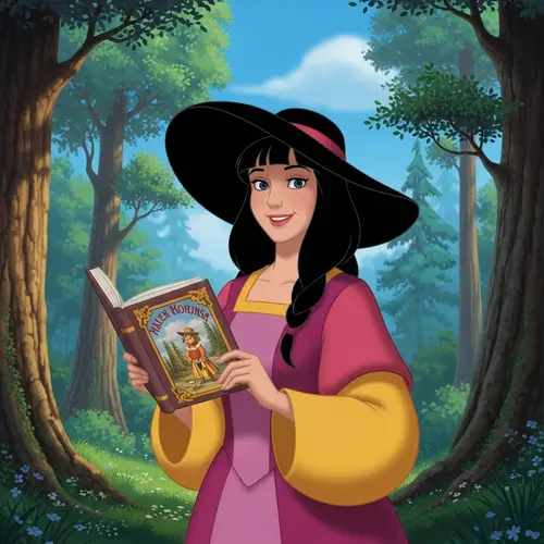 Whimsical Woman with Black Hair in Classic Animation Style