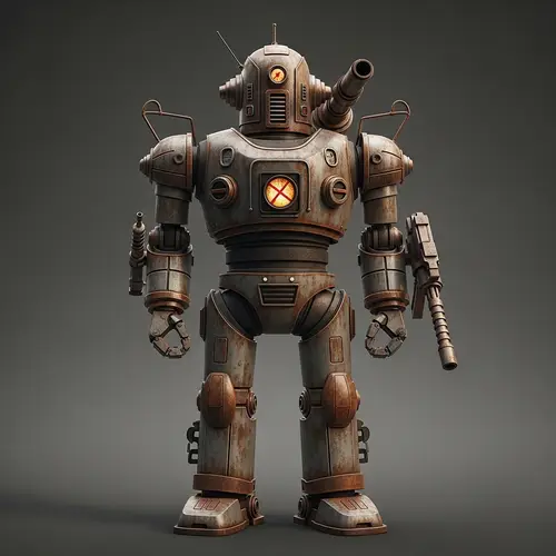 Aesthetic Retro Robot with Signs of Age and Decay