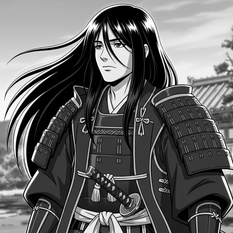 Youthful Male Samurai Character Design in Anime Style