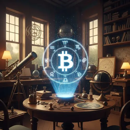 Alchemist's Study with Bitcoin Symbol and Astrological Signs