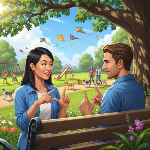Vivid Non-Verbal Communication Scene in the Park