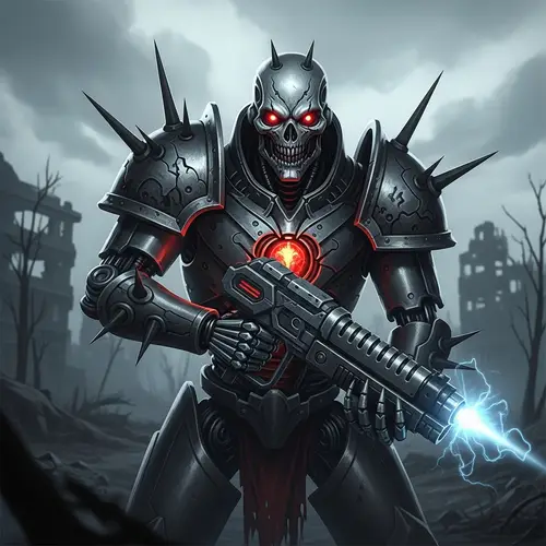 Horrific Robotic Warrior in Post-Apocalyptic Scene