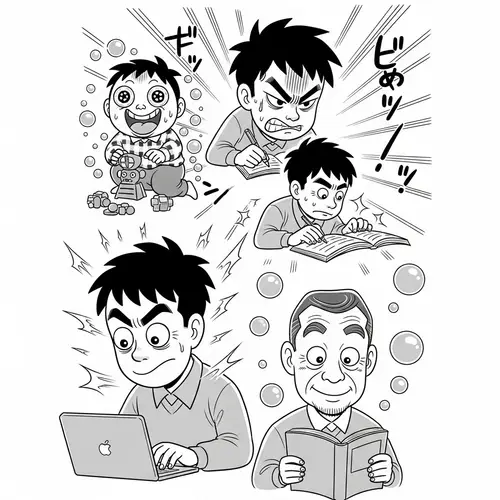 Evolution of Man in Japanese Manga Comic Style