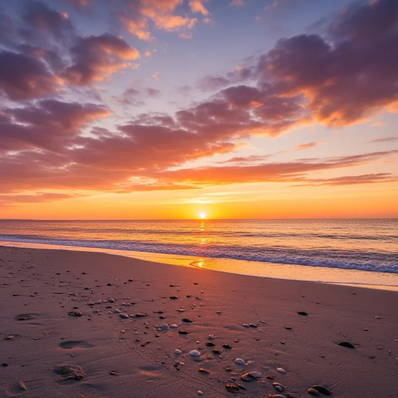 Tranquil Beach Sunset: Serene Landscape