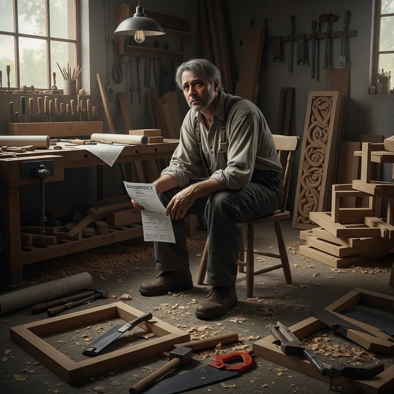 Bankrupt Carpenter in Old Workshop