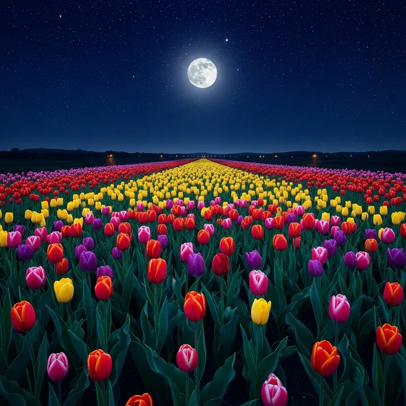 Enchanting Tulip Garden at Night | Starry Night Theme