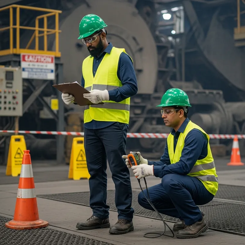 Diverse Indian Safety Officers Ensuring Safety Compliance | Blast Furnace Inspection Diverse Indian Safety Officers Ensuring Safety Compliance | Blast Furnace Inspection