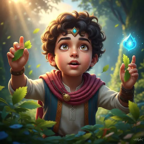 Enchanted Forest Exploration: Hyper-Realistic Young Boy