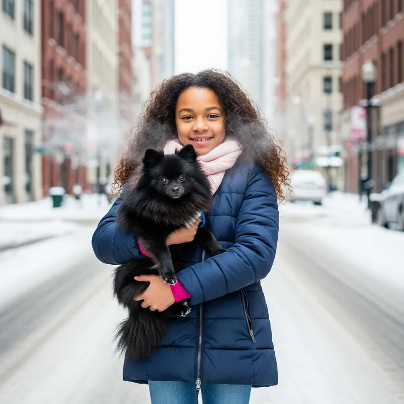 8-Year-Old African American Girl & Her Pomeranian Enjoy Winter in Chicago