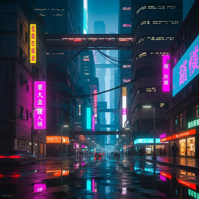Futuristic Cyberpunk Cityscape | Neon Lights, Vibrant Colors