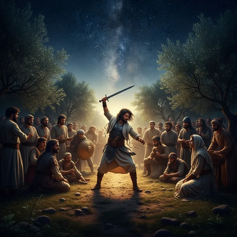 Violent Night Scene in Ancient Israel Olive Grove