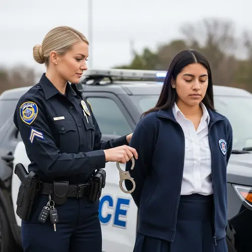 Blonde Female Police Officer Arresting College Student | Professional Policing Scene