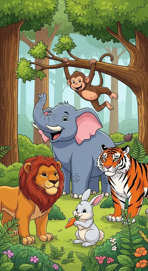 Cartoon Forest Animals Clipart - Joyful Wildlife Scene