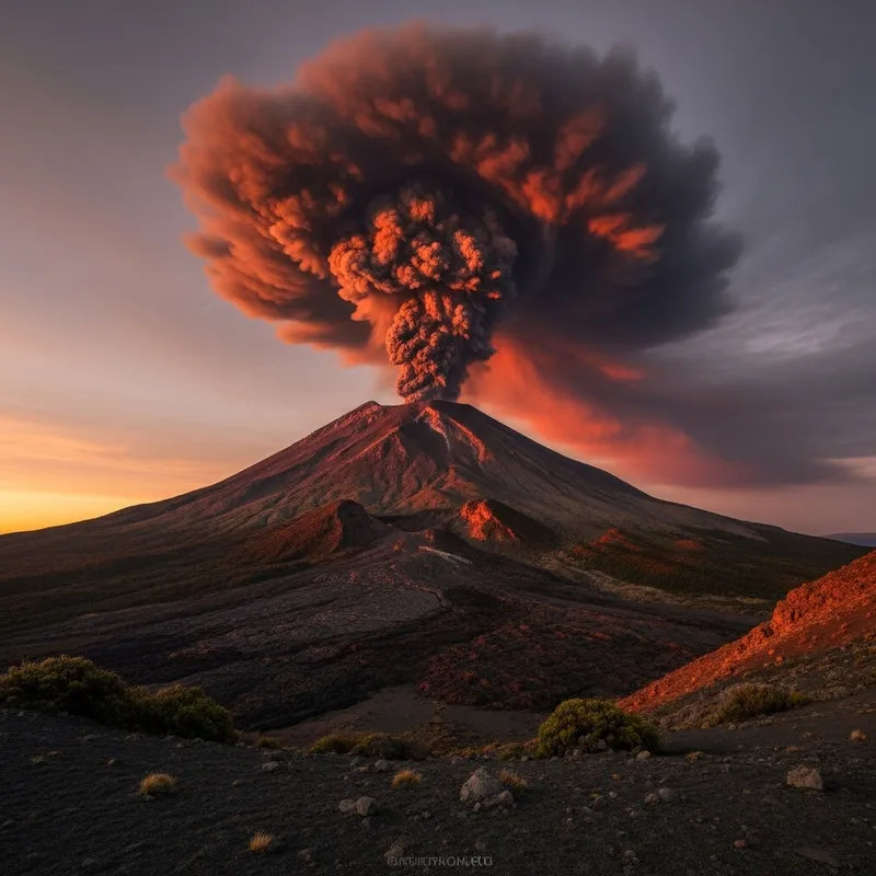Smoke Flying Over Volcano