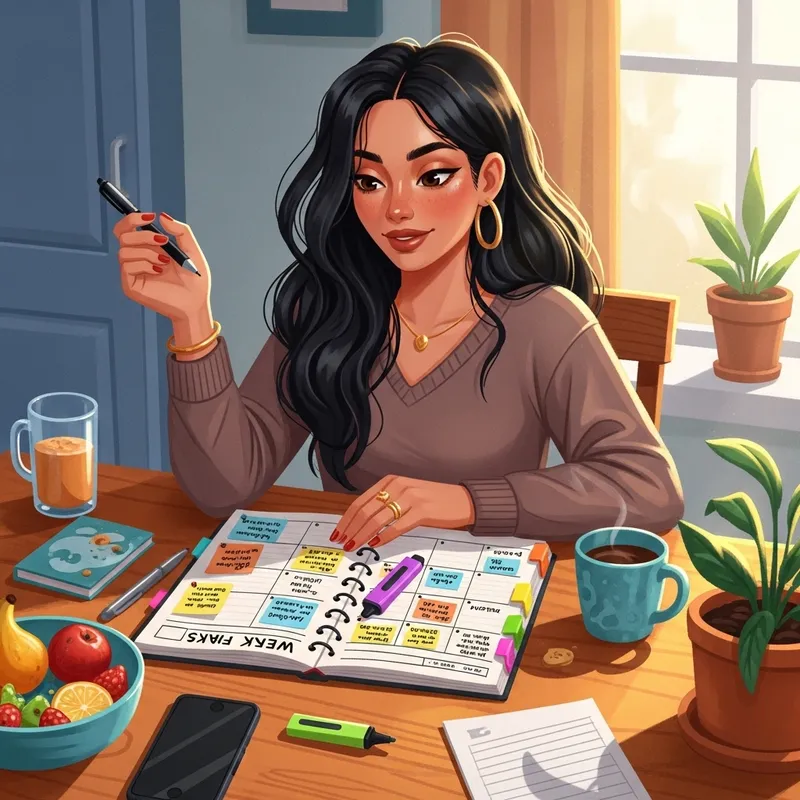 Beautiful Young Woman Using Weekly Planner | Kitchen Table Art