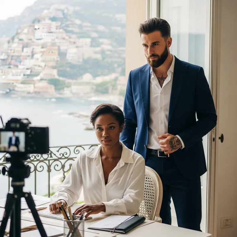 Stylish Business Couple at Italian Villa: Love & Collaboration