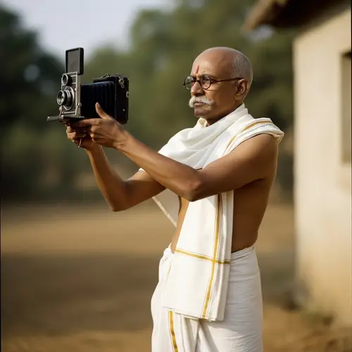Iconic Indian Public Figure Self-Portrait with Round Spectacles